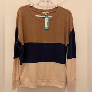 Colorblock Sweater in Brown, Navy, and Pale Pink- Medium